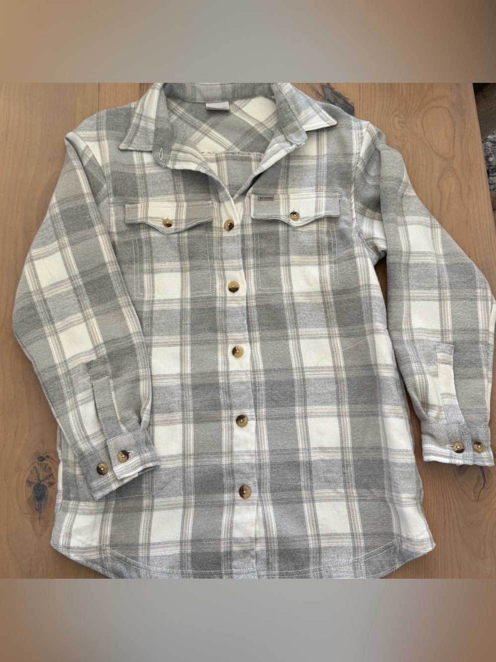 Columbia Women’s Gray Plaid Flannel Button Up Shirt Medium